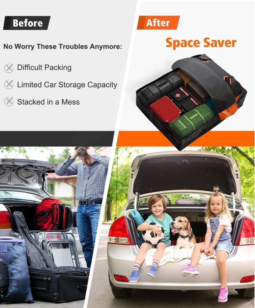 FIVKLEMNZ Car Rooftop Cargo Carrier Roof Bag Waterproof for All Top of Vehicle with/Without Rack Includes Topper Anti-Slip Mat + Reinforced Straps + 6 Door Hooks + Luggage Lock (15 Cubic Feet)