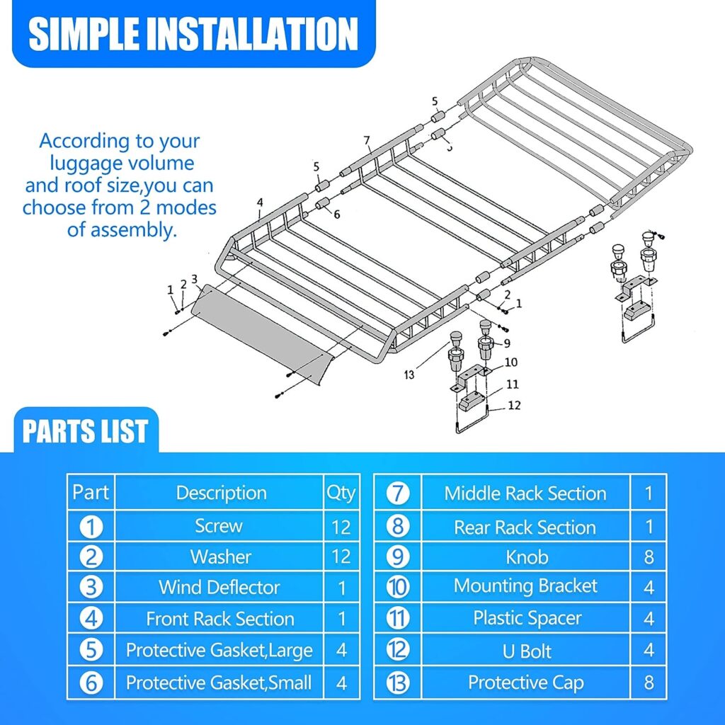 KAIRAY Roof Rack Basket 58(L) x 36(W) x 5.1(H) Extendable Universal Black Rooftop Cargo Carrier Car Top Luggage Carrier for Truck Cars SUV with Cargo Net and Ratchet Straps