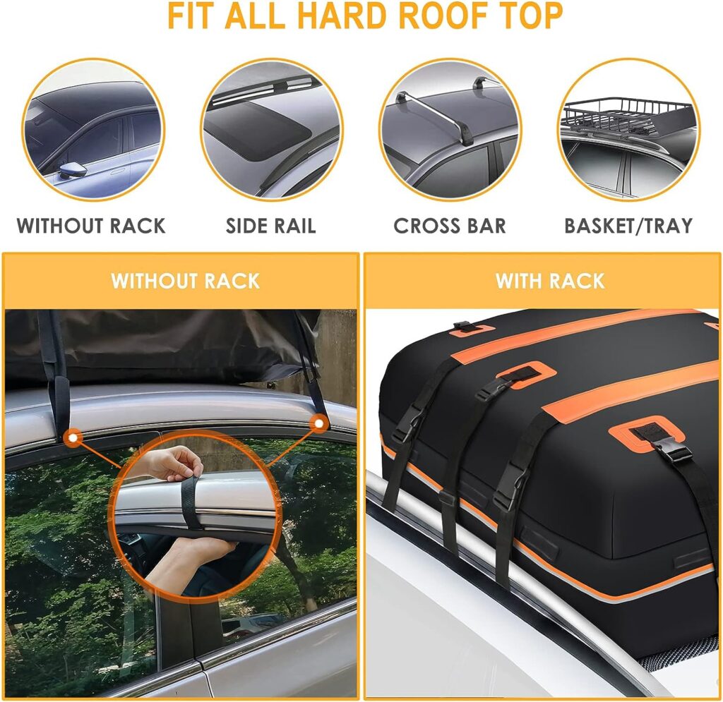 Rooftop Cargo Carrier Bag100% Waterproof 20 Cubic Car Roof Bag Cargo Carrier All Cars with/Without Rack Includes Anti-Slip Mat 10 Reinforced Straps 6 Door Hooks