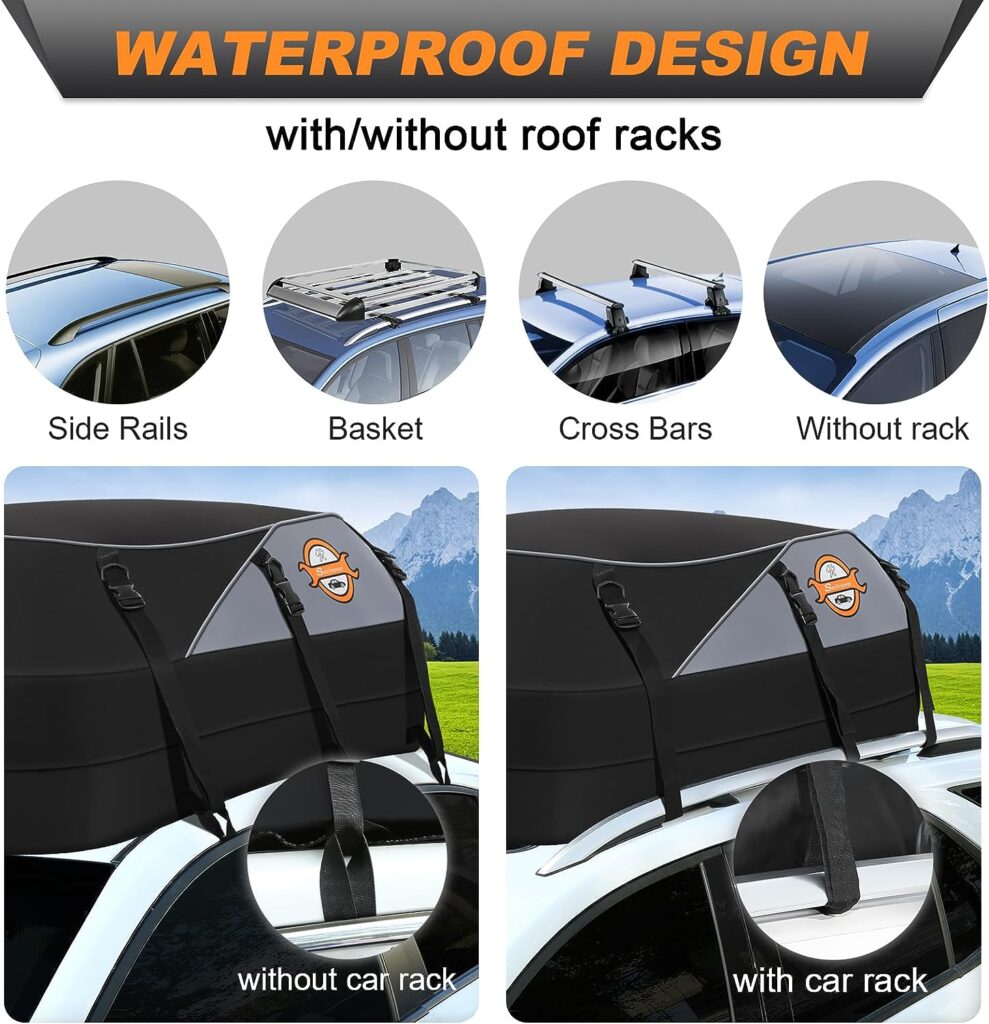 Sailnovo Car Rooftop Cargo Carrier Roof Bag 20 Cubic Waterproof Car Top Carrier for Vehicles with/Without Luggage Rack, 1000D Soft-Shell Car Top Carrier Includes 6 Door Hooks, Extended Flap