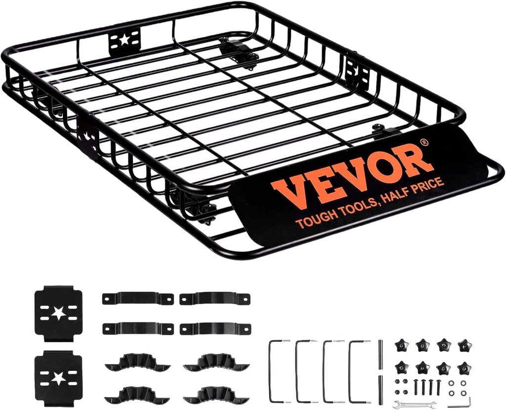 VEVOR Roof Rack Cargo Basket, 46 x 36 x 4.5 Rooftop Cargo Carrier, Heavy-Duty 200 LBS Capacity Universal Roof Rack Basket, Luggage Holder for SUV, Truck, Vehicle