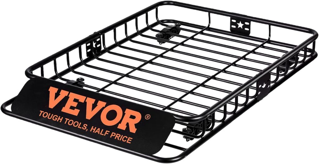 VEVOR Roof Rack Cargo Basket, 46 x 36 x 4.5 Rooftop Cargo Carrier, Heavy-Duty 200 LBS Capacity Universal Roof Rack Basket, Luggage Holder for SUV, Truck, Vehicle